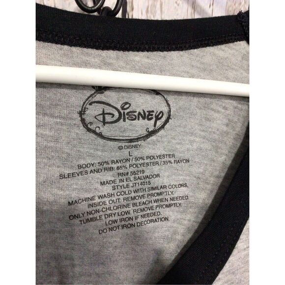 Disney Mickey Mouse Skeleton V Neck Tee Size Large Junior Women’s Gray Blak - Picture 5 of 14